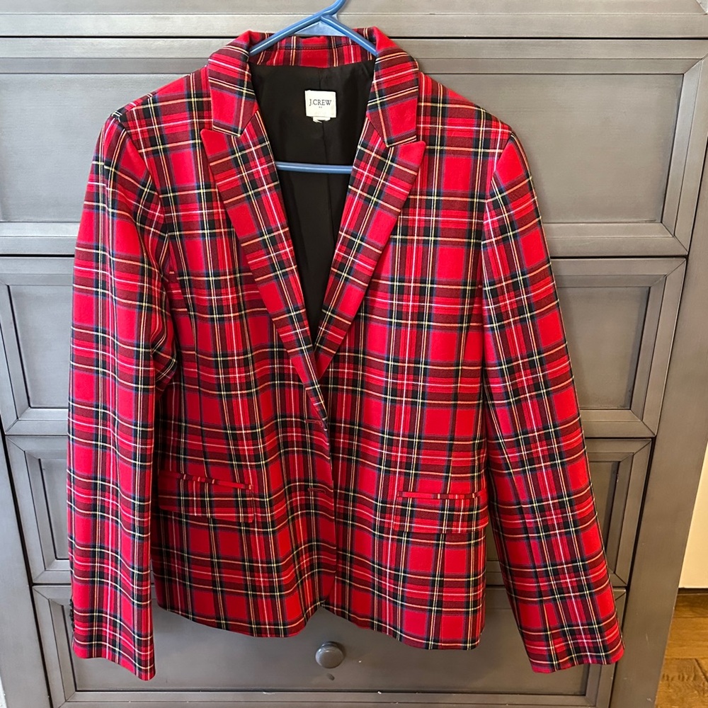 J. Crew Vibrant Red Tartan Blazer